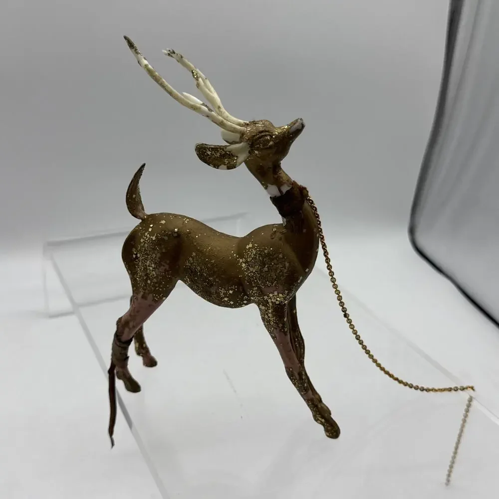 Vintage 1960s MCM Hard Plastic Gold Glitter Christmas Reindeer Deer Buck READ